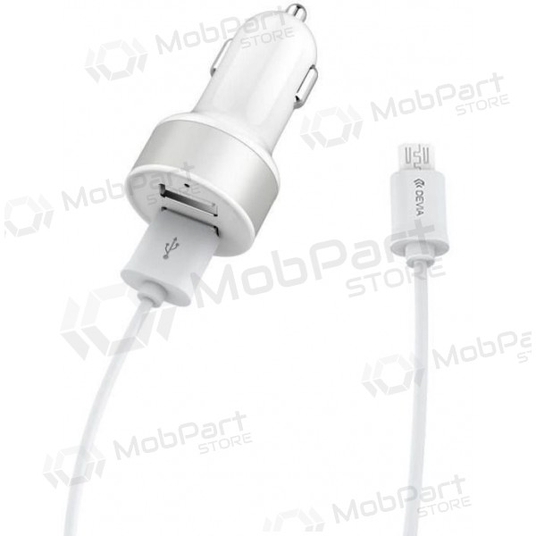 Carregador automobilinis Devia Smart x 2 USB (2.4A) + microUSB (branco)