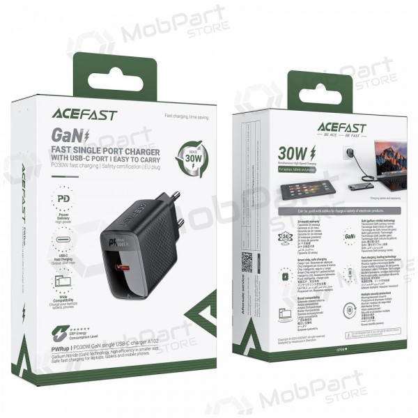 Carregador Acefast A98 30W GaN USB-C/USB-A preto