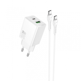 Carregador de telefone Hoco N71 30 W GaN USB-C + USB-A com cabo USB-C de 1 m branco