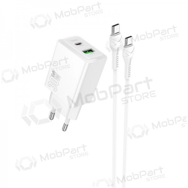 Carregador de telefone Hoco N71 30 W GaN USB-C + USB-A com cabo USB-C de 1 m branco