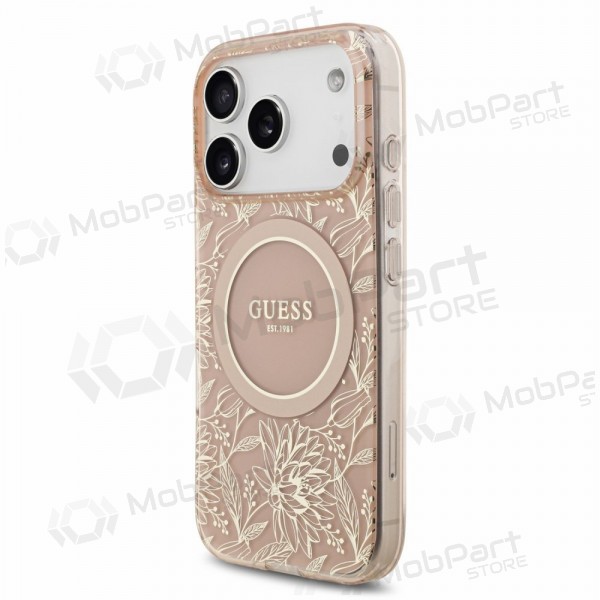 Capa para Apple iPhone 18 Pro - Guess IML Flowers Allover Strap MagSafe (rosa)