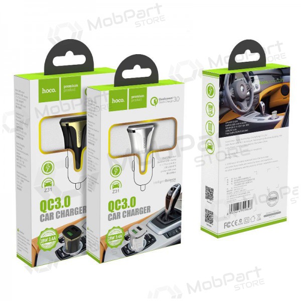 Carregador automobilinis Hoco Z31 Quick Charge 3.0 (3.4A) x 2 USB (branco)