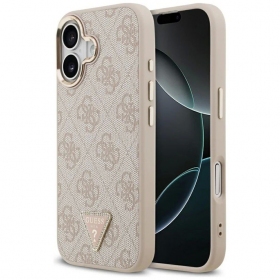 Capa para Apple iPhone 17 - Guess PU Leather 4G Strass Triangle Logo Gold Frame MagSafe