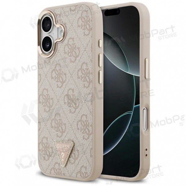 Capa para Apple iPhone 17 - Guess PU Leather 4G Strass Triangle Logo Gold Frame MagSafe (rosa)