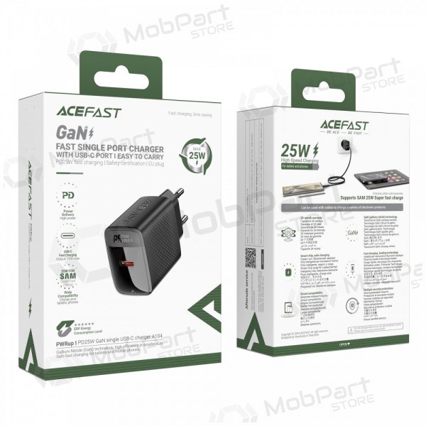 Carregador de telefone Acefast A104 25 W GaN USB-C preto