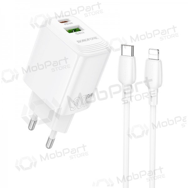 Carregador Borofone BN29 30W USB-C/USB-A + USB-C to Lightning cable 1.0m branco