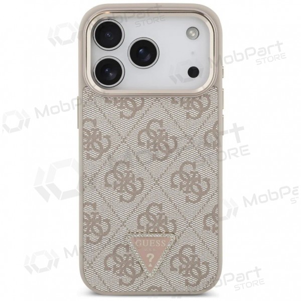 Capa para Apple iPhone 17 Pro - Guess PU Leather 4G Strass Triangle Logo Gold Frame MagSafe (rosa)