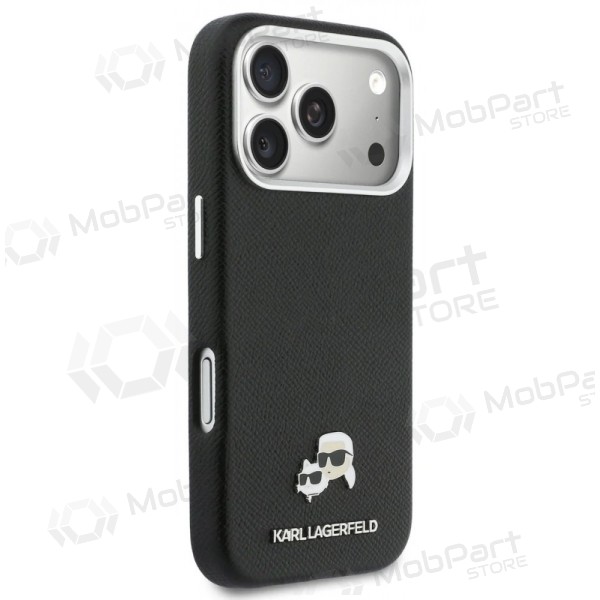 Capa para Apple iPhone 17 Pro - Karl Lagerfeld PU Karl and Choupette Heads Pins MagSafe (preta)