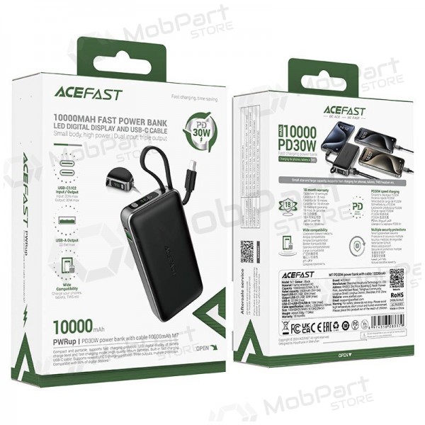 Bateria externa Power Bank Acefast M7-10000 PD30W With Cable 10000mAh preto