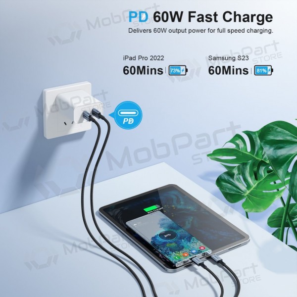 USB cabo Choetech XCC-1015 USB-C to USB-C PD60W 2.0m preto