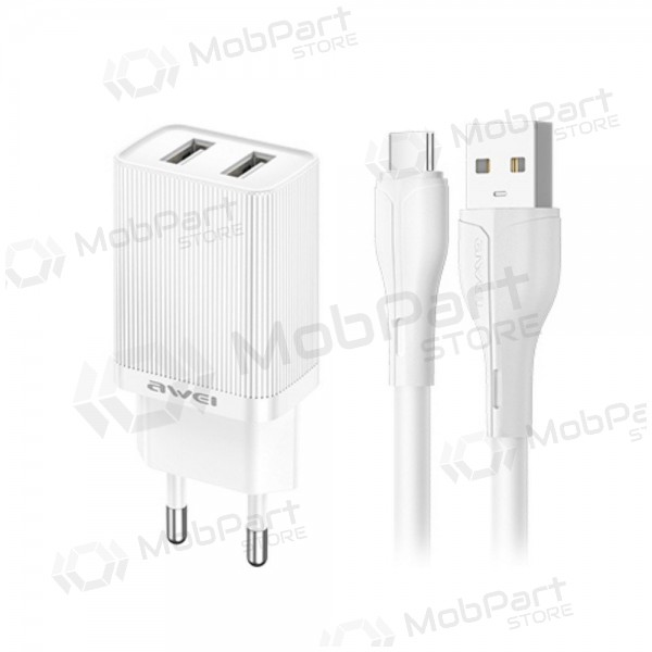 Carregador Awei C15T-EU 2xUSB-A 10W + USB to USB-C cable branco