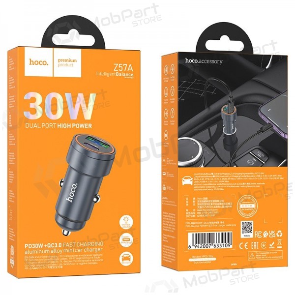 Carregador de telefone para carro Hoco Z57A 30 W USB-C + USB-A