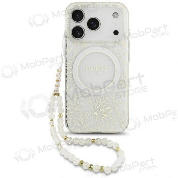 Capa para Apple iPhone 18 Pro - Guess IML Flowers Allover Strap MagSafe (branco)