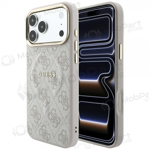 Capa para Apple iPhone 18 Pro Max - Guess PU Leather 4G Gold Frame Embossed MagSafe (rosa)