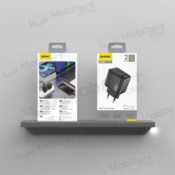 Carregador de telefone Dudao A28P 45 W GaN 2x USB-C preto