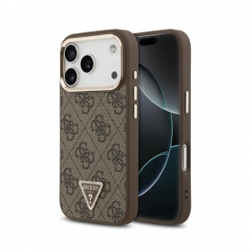 Capa para Apple iPhone 18 Pro Max - Guess PU Leather 4G Strass Triangle Logo Gold Frame MagSafe