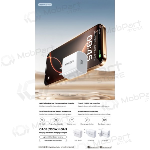 Carregador de telefone Remax CA09 30 W USB-C branco