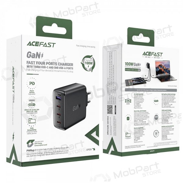 Carregador de telefone Acefast A94 100 W GaN 3x USB-C + USB-A preto