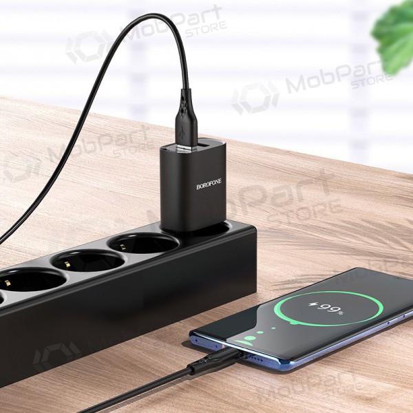 Carregador Borofone BN2 2xUSB 2.1A + USB Type-C (preto)