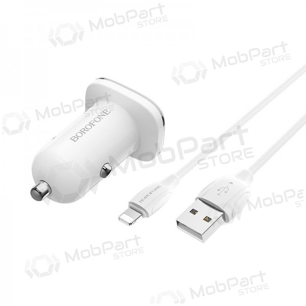 Carregador automobilinis Borofone BZ12 USB + Lightning (2.4A) (branco)