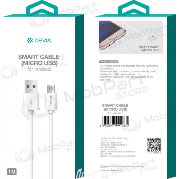 USB cabo Devia Smart microUSB 1.0m (branco)