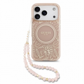 Capa Apple iPhone 18 Pro Max - Guess IML Flowers Allover Strap MagSafe (rosa)