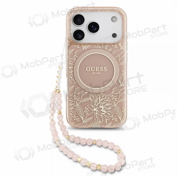 Capa Apple iPhone 18 Pro Max - Guess IML Flowers Allover Strap MagSafe (rosa)