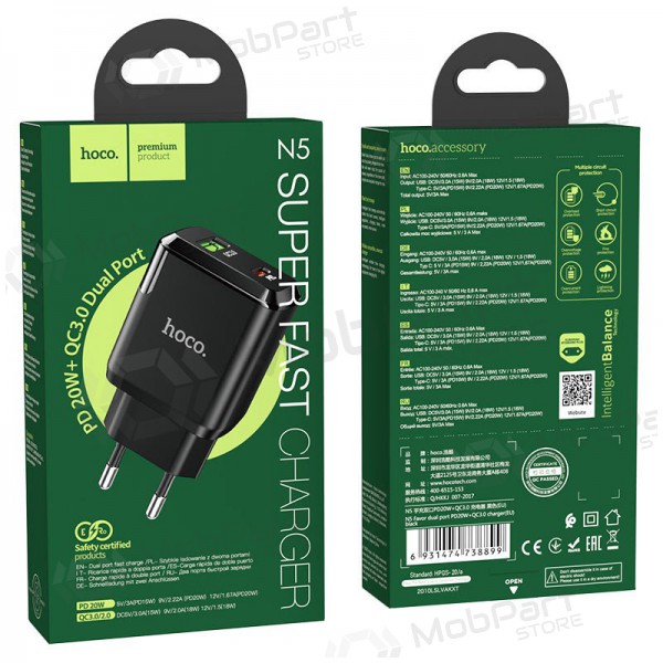 Carregador Hoco N5 USB Quick Charge 3.0 + PD 20W (3.1A) (preto)