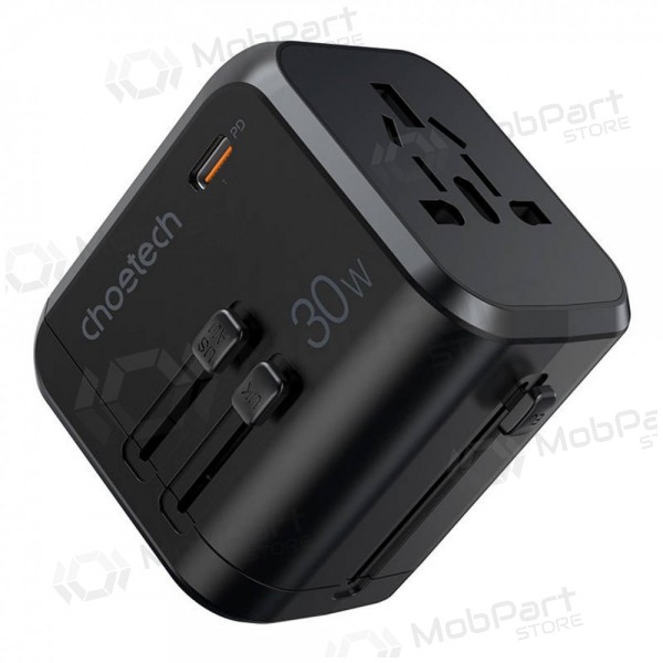 Universal kelioninis carregador Choetech PD5008 30W USB-C/3xUSB-A preto