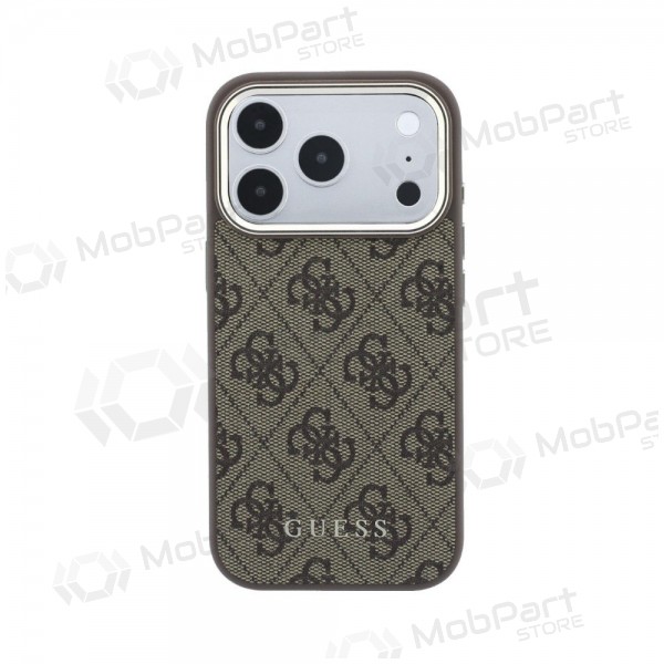 Capa para Apple iPhone 18 Pro Max - Guess PU Leather 4G Gold Frame MagSafe (castanho)