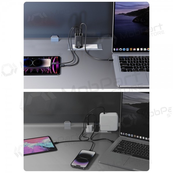 Carregador buitinis Joyroom GaN JR-TCG01 2xUSB-C/USB-A 65W + USB-C cable 1.2m preto