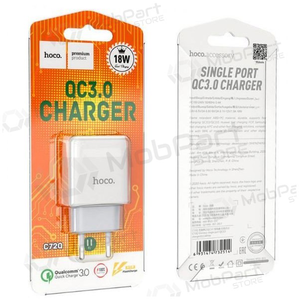 Carregador HOCO C72Q Glorious USB (QC3.0) (branco)