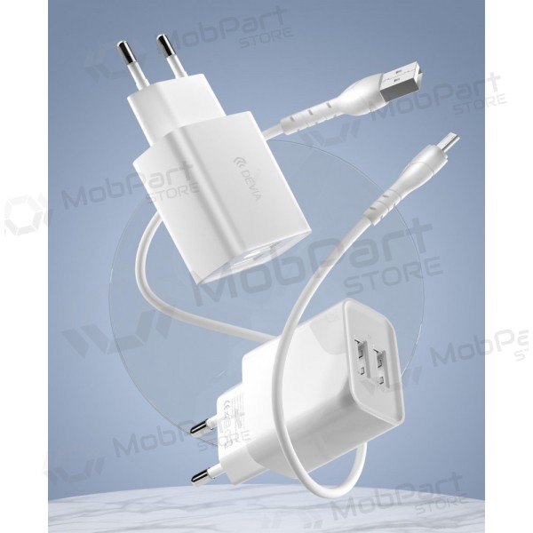 Carregador Devia Smart x 2 USB (2.4A) + MicroUSB, (branco)