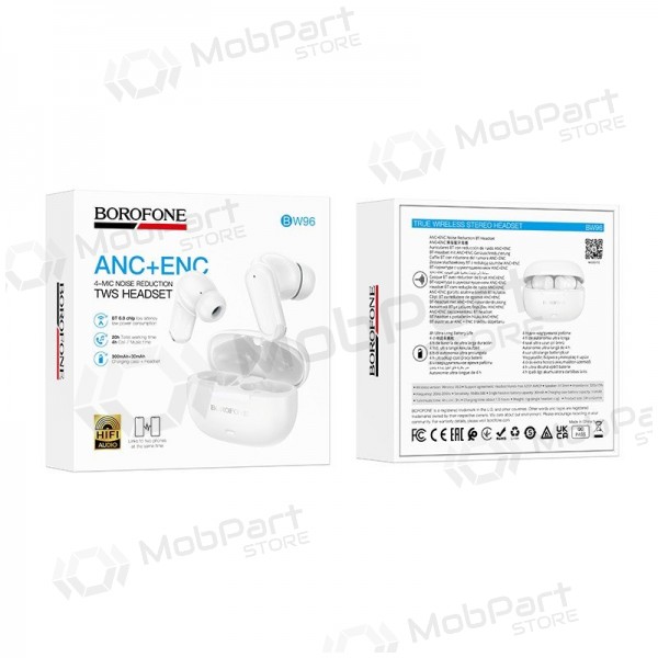 Fones de ouvido sem fio Borofone BW96 Bluetooth ANC ENC USB-C brancos
