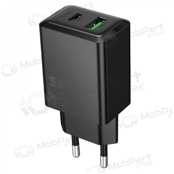 Carregador de telefone Hoco N71 30 W GaN USB-C + USB-A preto