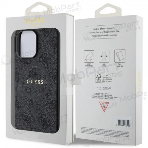 Capa Apple iPhone 15 Pro Max - Guess PU Leather 4G Colored Ring MagSafe (preta)