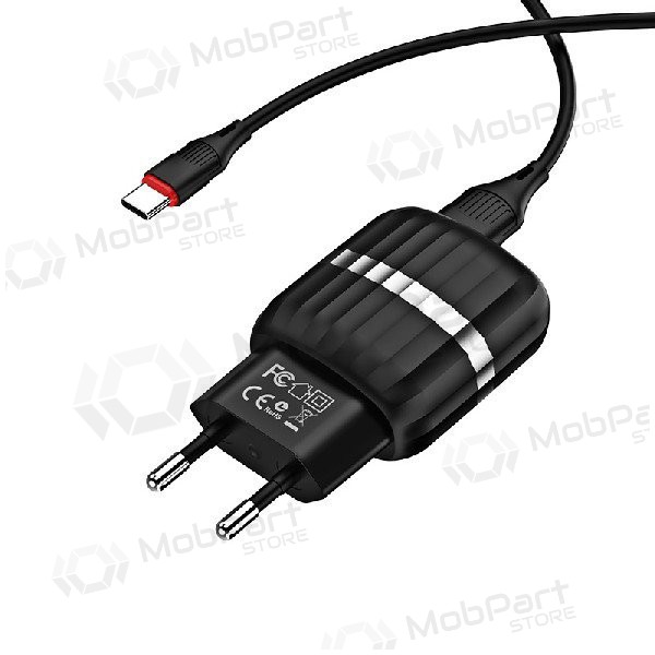 Carregador BOROFONE BA24A Vigour Dual USB + Type-C cabo (5V 2.4A) (preto)