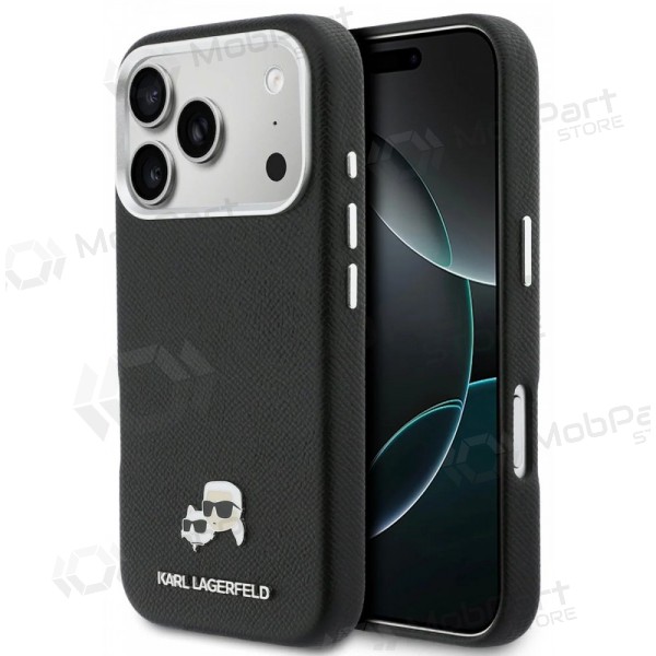 Capa para Apple iPhone 17 Pro - Karl Lagerfeld PU Karl and Choupette Heads Pins MagSafe (preta)