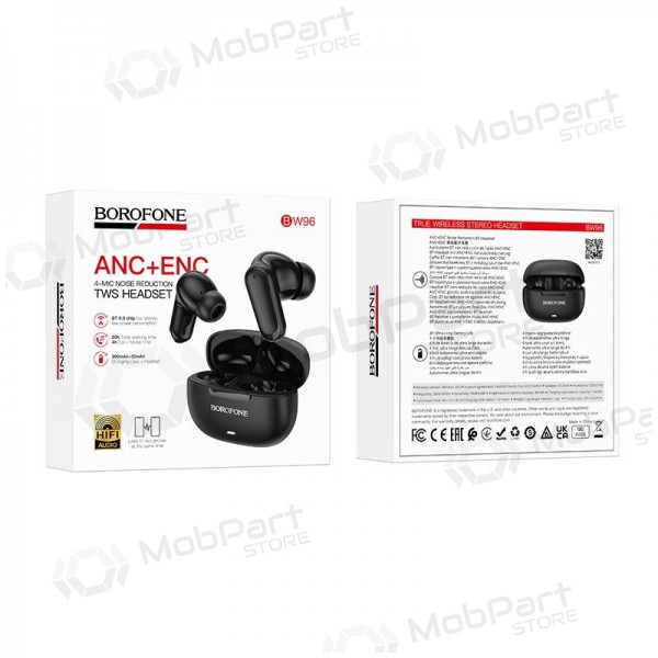 Fones de ouvido sem fio Borofone BW96 Bluetooth ANC+ENC USB-C pretos