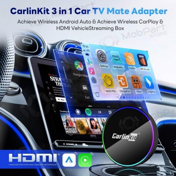 Adaptador CarPlay Carlinkit HD2CP Pro sem fio Android Auto preto