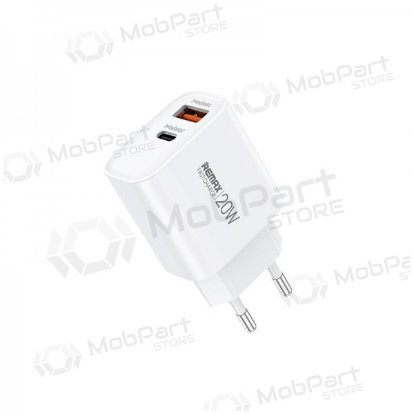 Carregador de telefone Remax RP-U120 20 W USB-C + USB-A branco