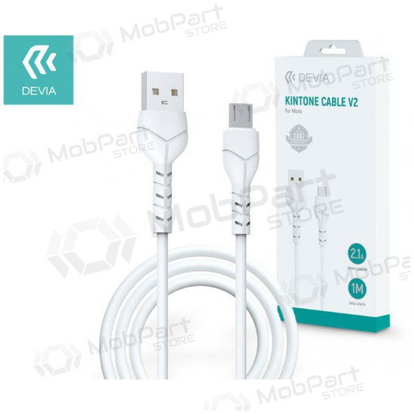 Cabo USB Devia Kintone microUSB 1.0m (branco) 5V 2.1A