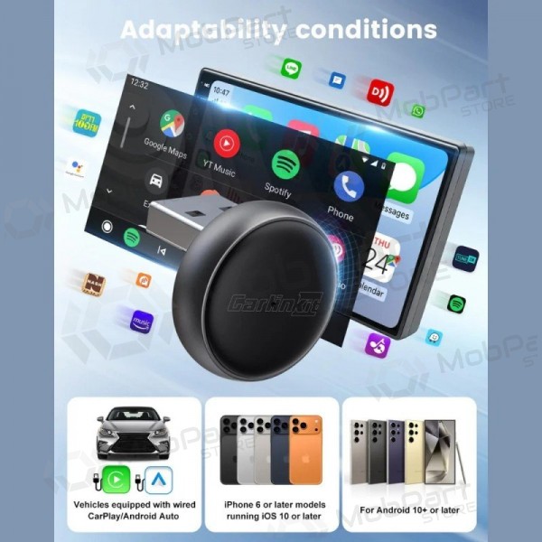 Adaptador CarPlay Carlinkit Mini Ultra3 sem fio Android Auto preto