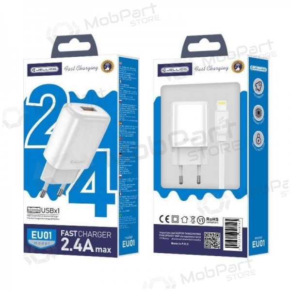 Carregador buitinis Jellico EU01 2.4A USB + Lightning branco