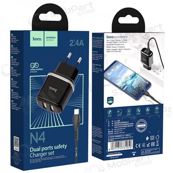 Carregador Hoco N4 + Type-C (2.4A) (preto)