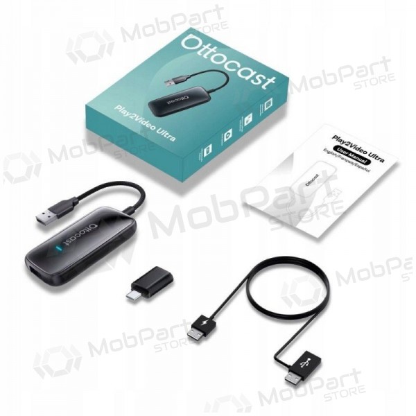 Adaptador sem fio CarPlay/Android Auto Ottocast Play2Video Ultra preto