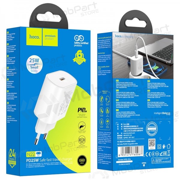 Carregador de telefone Hoco N22 25 W USB-C branco