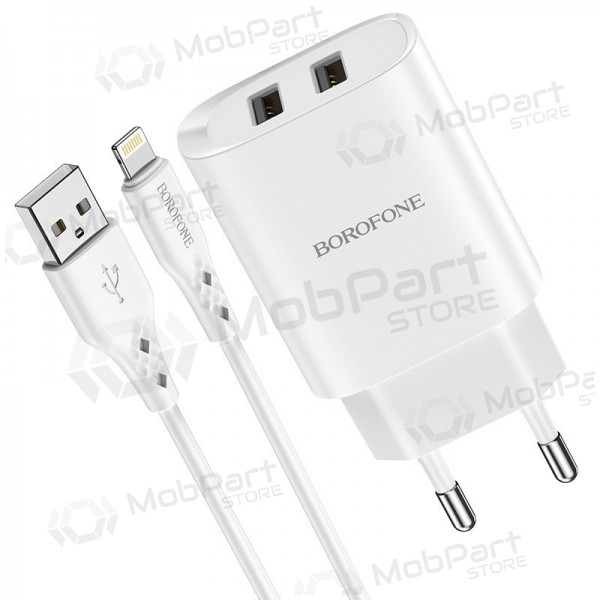 Carregador Borofone BN2 2xUSB 2.1A + Lightning (branco)