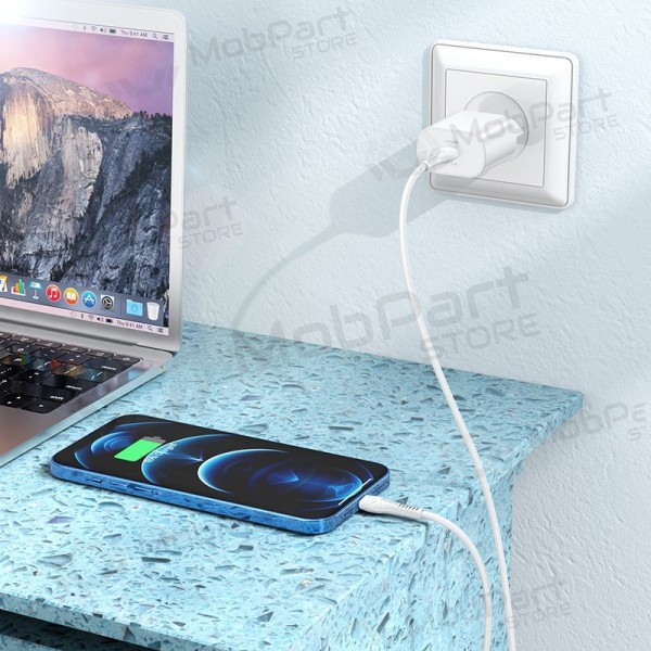 Carregador de telefone Hoco N22 25 W USB-C com cabo Lightning de 1 m branco