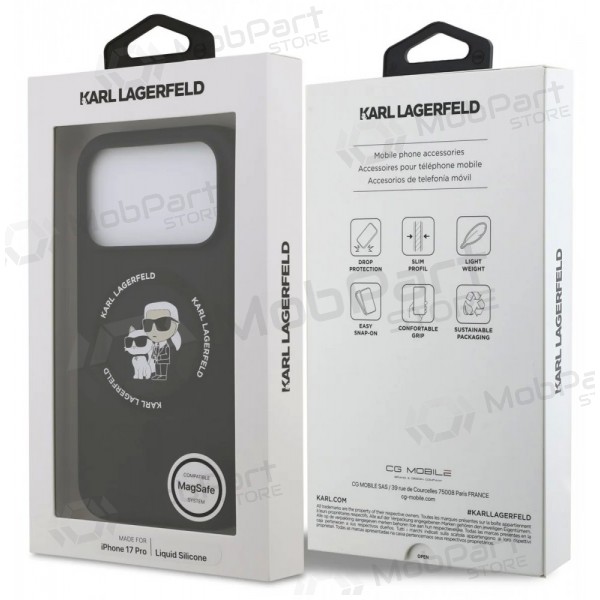 Capa para Apple iPhone 17 Pro - Karl Lagerfeld Liquid Silicone Karl and Choupette MagSafe (preta)